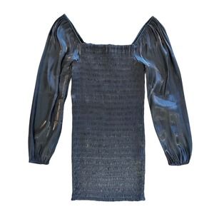 NWT Forever 21 Dress Women’s M Black Shinny Long Sleeve Ruched Bodycon Mini NEW